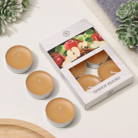 A set of tea candles flavored "spicy apple" in a gift box, 6 pcs