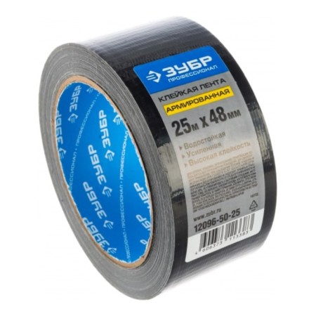 Reinforced tape "Zubble" Professional 12090-50-25, black, moisture resistant, 48 mm x 25 m