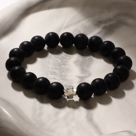 Bades - Bracelet ball No. 10 "Shungit" 19 beads with a cross-1
