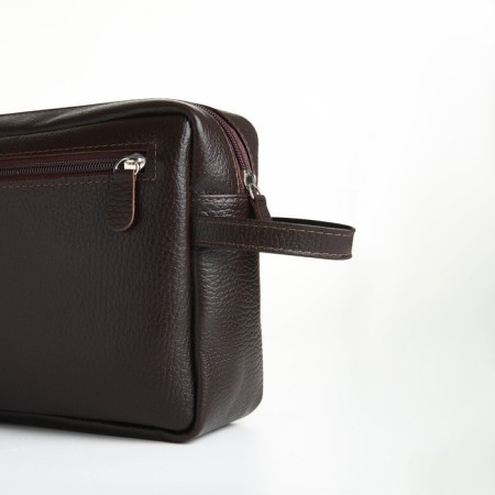 Lightning cosmetic bag, Textura, 2 external pockets, brown color-4