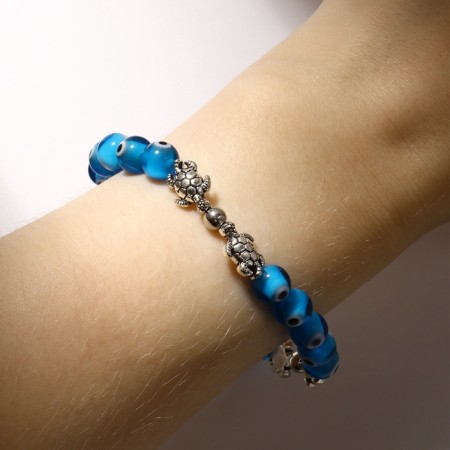 Bracelet amulet "Glazik" turtles, blue color in silver, 6 cm-3