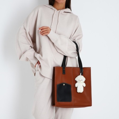 Bag Women's Tout with zipper, brown color-8