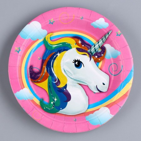 Paper plate "Unicorn", 18 cm, set 6 pcs.
