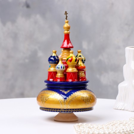 Musical souvenir "Temple" No. 1, blue-gold, manual painting, 12x22 cm-1