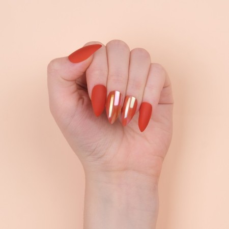 False nails, 24 pcs, with glue plates, the shape of almonds, matte/holography, coral color-12