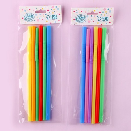 Plastic cocktail tubes, in a set 6 pieces, diameter 10 mm, color mix-3