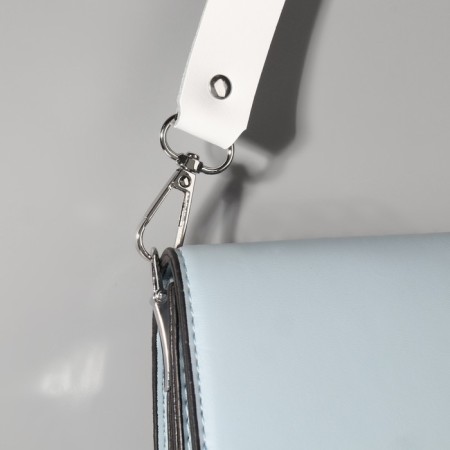 Genuine leather bag, adjustable, with carbines, 60 ± 2 cm × 2.5 cm, white/silver color-6