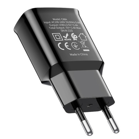 Network charger Hoco C88A, 2 USB, 2.4 A, black-2