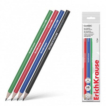 A set of chernographic pencils is 4 pieces, Erichkrause "Classic Triangle", HB, neck D = 2.2 mm, plastic, trihedral, in a bag, mix