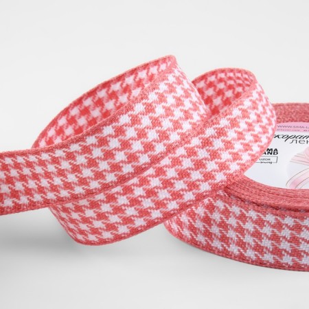 Decorative tape "Goose foot", 25 mm, 9 ± 0.5 m, pink/white color