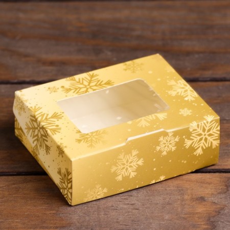 Box a gift New Year's folding "golden snowflakes", 10 x 8 x 3.5 cm.-1
