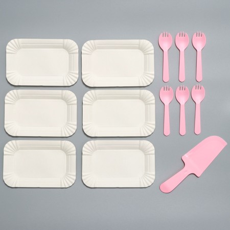 Set of disposable dishes, 6 pcs, pink color-5