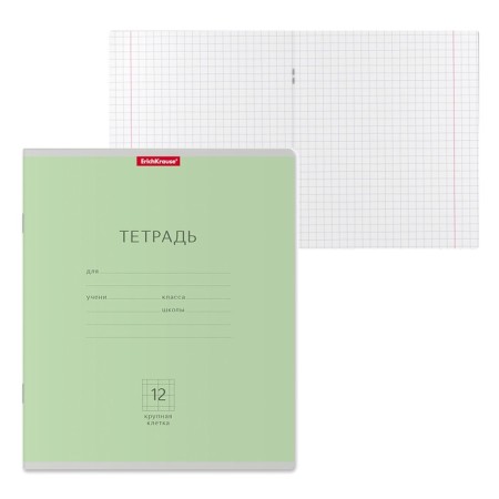 Notebook 12 sheets in the large cage of Erichkrause "Classic", cardboard cover, green