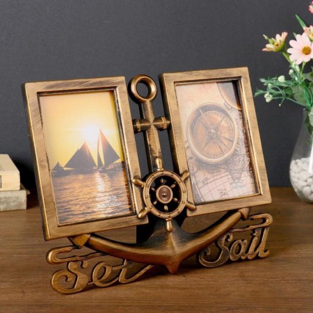 Photo frame plastic in 2 photos 10x15 cm "Anchor" Dark Gold 23x29 cm-1