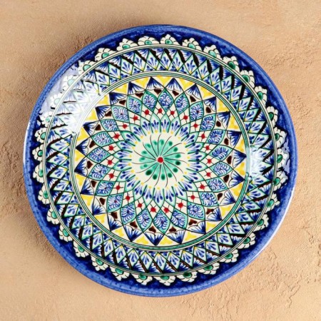 Plate of the Rishtan ceramics "Flowers", 26 cm, blue mix-1