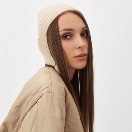 Women's cap with a rabbit hair, p. 56 cm, beige-2