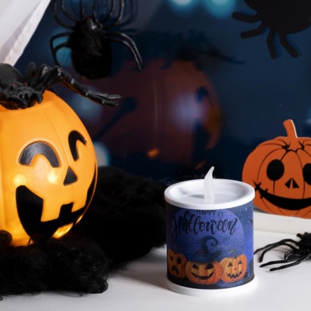 LED figure "Candle with pumpkin" 7.5 × 10 × 7.5 cm, plastic, batteries AG13x3, glow warm white-1