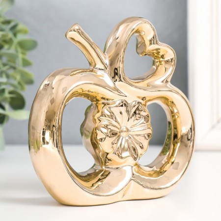Souvenir Ceramics "Apple with Flower and Heart" gold 13x6x15 cm-2