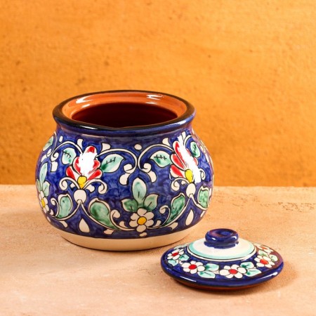 Sugar of Rishtan ceramics "Flowers", 1 l, blue-1
