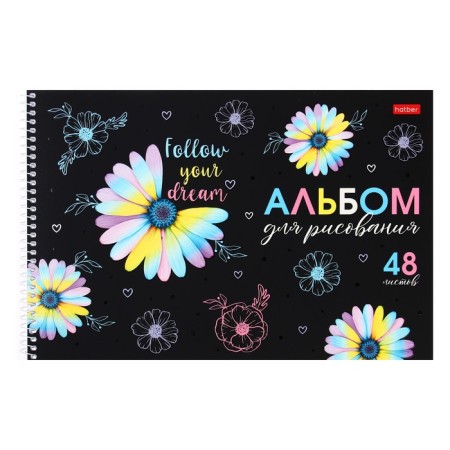 Album for drawing A4, 48 sheets on the crest "Romance", covered cartoon, matte lamination, 3D varnish, block 100 g/m2, mix-4