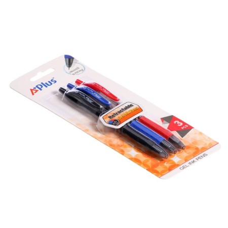 A set of gel colored automatic handles 0.5 mm Beifa "student", plastic case, 3 colors: blue, black, red, with euro suspension-1