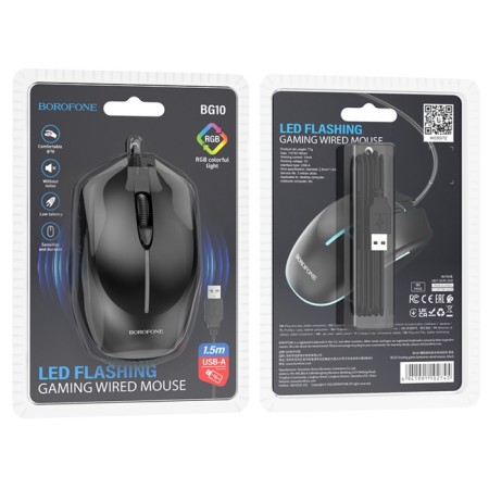Mouse Borofone BG10, game, optical, backlight, 1000 dpi, 1.5 m, USB, black-2