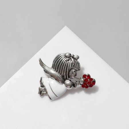 Brooch "Cupid" girl, red-white color in black silver-2