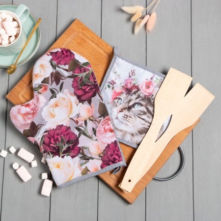 Set Gift shares Flower Cat: mittens 20x28 cm, seize 17x17 cm, 2 blades-1