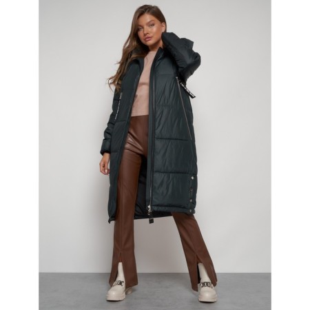 Coat insulated winter female, size 46, dark green color-10