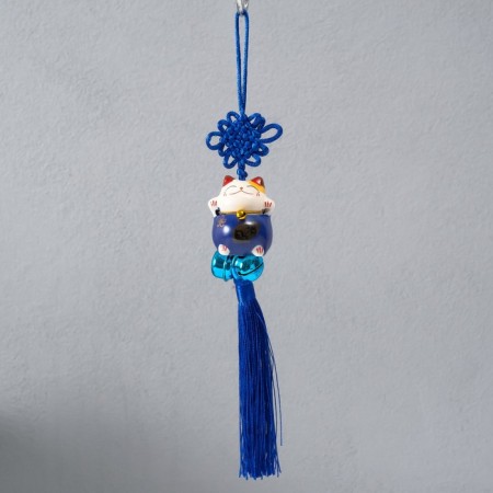 Suspension Ceramics with bells "manei-nako" blue 3.5x3.7x26 cm