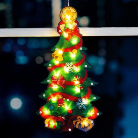 LED figure on the suction cup "Christmas tree" 24 × 45 cm, plastic, AAAX3 batteries (not in the kit), glow warm white-2