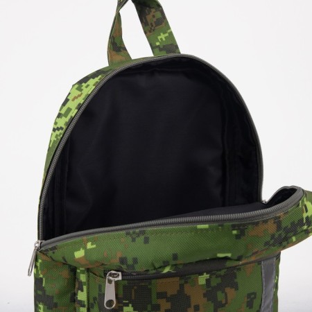 Baby backpack on lightning, external pocket, reflective strip, camouflage color/green-7
