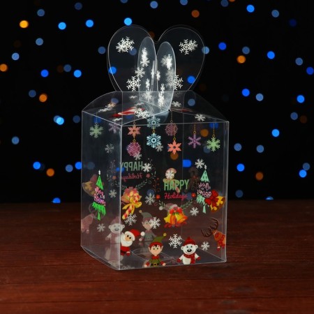 New Year. Box gift New Year's folding PVC "Merry Santa Claus" 12 x 12 x 15 cm.