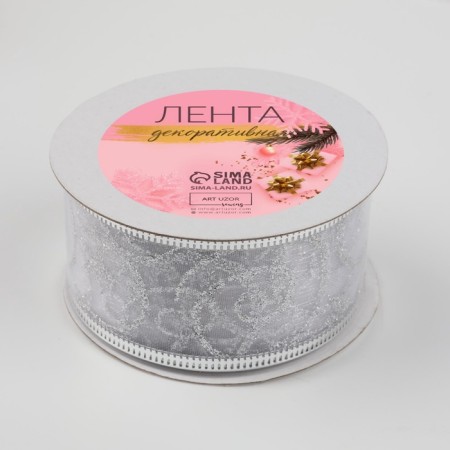 Kapron tape with metal thread "monogram", 38 mm × 2.7 ± 0.5 m, silver color-1