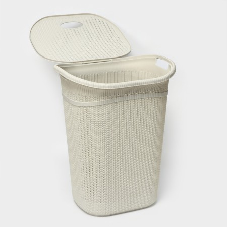 Besnaya basket with a lid "Knitting", 55 l, 45 × 36 × 57 cm, color white rattan-5