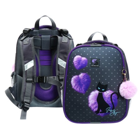 School backpack 38 x 30 x 16 cm, ergonomic back, stavia "black cat", gray