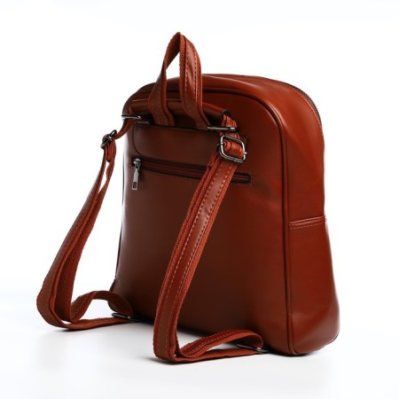 Women's backpack made of artificial leather with lightning, 2 pockets, brown color-3