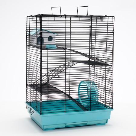 The cage for rodents "Pigzon" No. 5, with 3 floors, equipped, 41 x 30 x 58 cm, turquoise