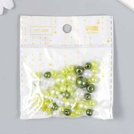 Beads for creativity plastic "Round. Assorted green" d = 3-8 mm, set 10 grams-3