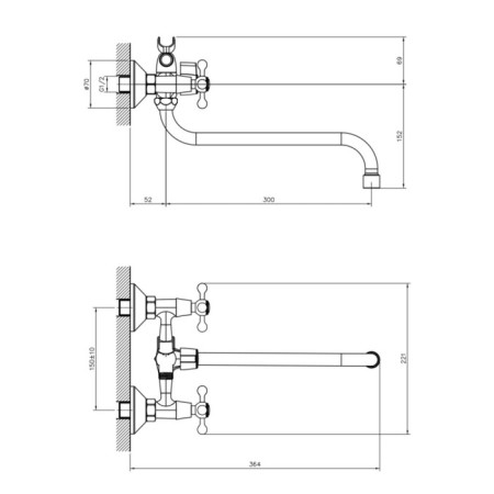 Decoroom DR54045 bathtub mixer, two -wound, pour 300 mm, watering can, chrome-1