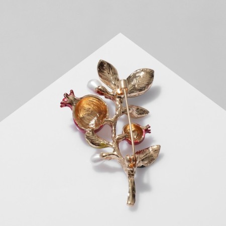 Brooch "Pomegranate branch", red-green color in gold-1