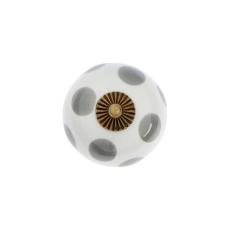 Handle button tundra, ceramic, white color with gray circles-1