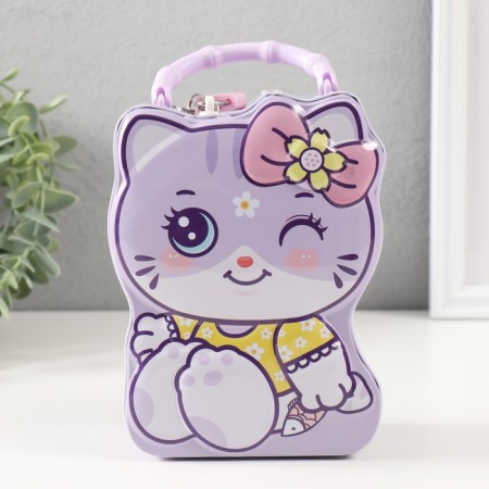Piggy bank Metal with a lock "Cute cat" mix 7x12x16 cm-1