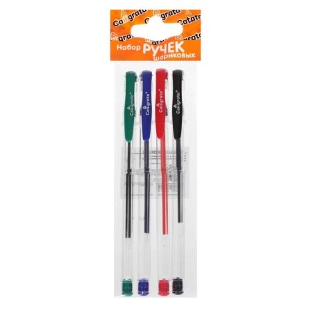 Set of gel pens 4 colors, blue, red, black, green, green body.-2