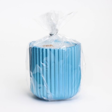 A candle in a candlelight made of gypsum with narrow faces, 7x8cm, blue-3