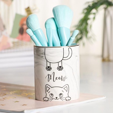 Organizer for the office, ceramic, meow, gray, 8 x 9.5 cm