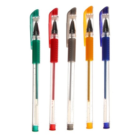 A set of gel pens, 5 colors, metallic, with rubber holders, mix-4