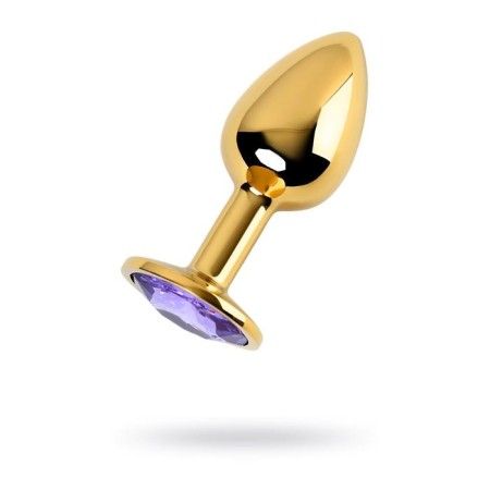Anal plug with the Toyfa Metal rhinestone, golden, amethyst, 7 cm, d = 2.8 cm