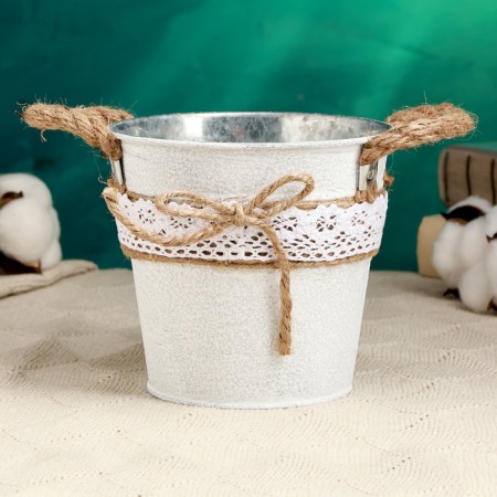 Kashpo "Vederko Lindberg" white with handles, 13x13x12cm-2