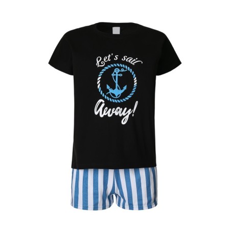 Set a home female print Let`s Sail (T -shirt/shorts), black color, size 44-6